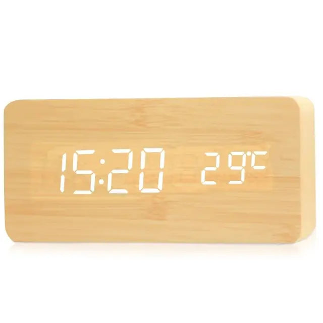 Stijlvolle Houten LED Wekker met Slimme Functies
