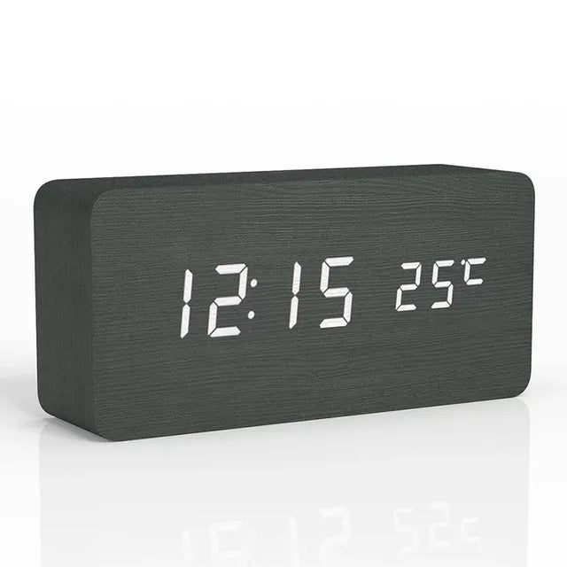 Stijlvolle Houten LED Wekker met Slimme Functies