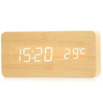 Stijlvolle Houten LED Wekker met Slimme Functies