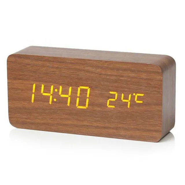 Stijlvolle Houten LED Wekker met Slimme Functies